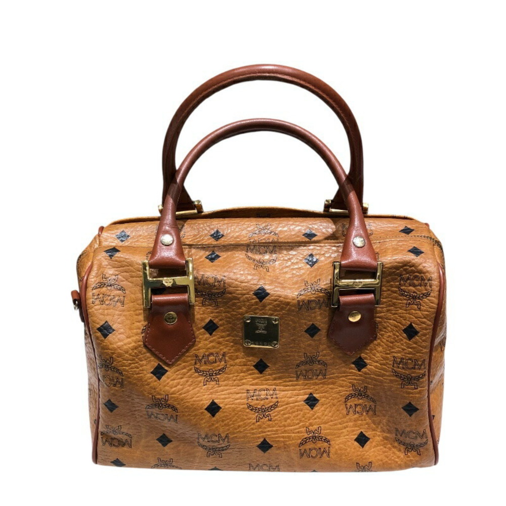 MCM Small Boston Visetos Canvas Bag Cognac